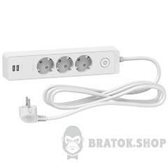 Подовжувач 3 роз. з заз.+2*USB білий 3 м