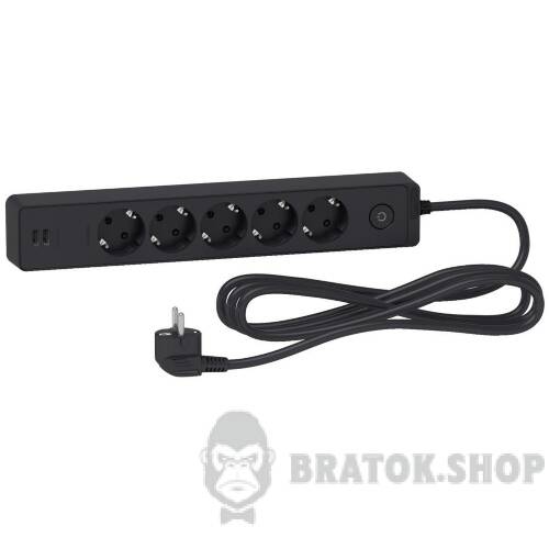 Подовжувач 5 роз. з заз.+2*USB чорн. 3 м ST945U3B