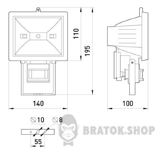 Світильник e.halogen.move.150.black 150Вт, чорний прожектор з датчиком руху