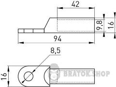Алюмінієвий кабельний наконечник e.end.stand.a.50.М8 50мм2 М8
