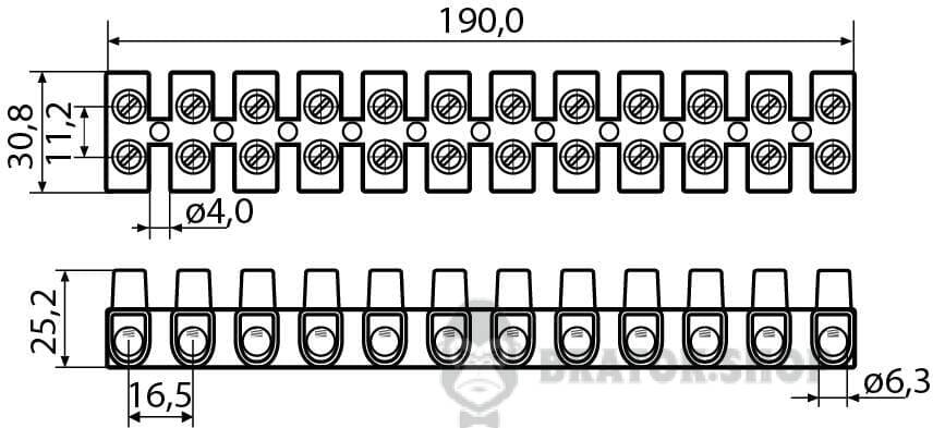 Клема з'єднувальна прохідна 60A 25 мм АСКО-Укрем тип W (U) A0130040025 чорний