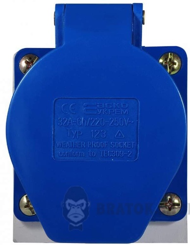 Розетка-гнездо силовая стационарная ГC 32A/3 220V 2P+PE (123) АСКО-Укрем A0080040004 синий