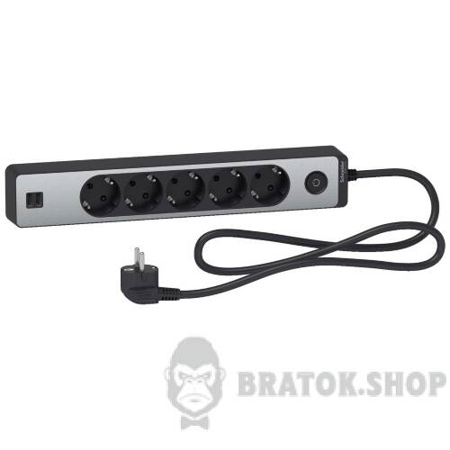 Подовж 5 роз з заз.+2*USB алюм/чорн 1.5м ST945U1BA в Киеве
