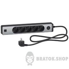 Подовж 5 роз з заз.+2*USB алюм/чорн 1.5м
