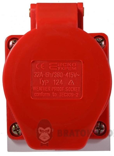 Розетка-гнездо силовая стационарная ГC 32A/4 400V 3P+PE (124) АСКО-Укрем A0080040005 красный