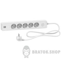 Подовжувач 5 роз. з заз.+2*USB біл 1.5 м