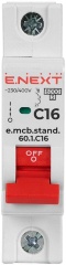 Модульний автоматичний вимикач e.mcb.stand.60.1.C16, 1р, 16А, C, 6кА