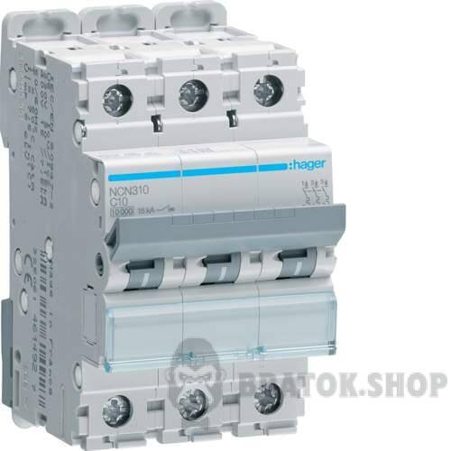 Автоматический выключатель 3P 10A C 10kA Hager NCN310 в Сумах