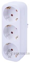 Тройник бытовой e.socket.003.16.3, 3 гнезда, 2P+PE, 16А, с заземлением