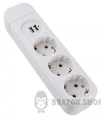 Колодка 3-місна ( 2Р+РЕ +USB) КП-З-USB-10