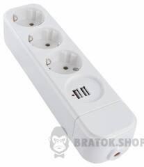 Колодка 3-місна ( 2Р+РЕ +USB) КП-З-USB-10