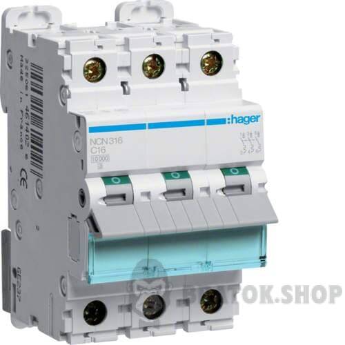 Автоматический выключатель 3P 16A C 10kA Hager NCN316