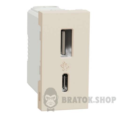 USB, New Unica, 1 модуль, тип A+C, 12 Вт, бежевий NU301644 в Киеве