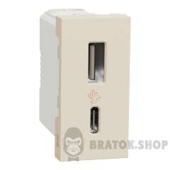 USB, New Unica, 1 модуль, тип A+C, 12 Вт, бежевий