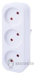 Тройник бытовой e.socket.003.10.2, 3 гнезда, 2P, 10А, без заземления