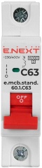 Модульний автоматичний вимикач e.mcb.stand.60.1.C63, 1р, 63А, C, 6кА