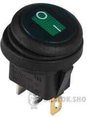KCD1-8-101NW GR/B 220V Переключатель 1 клав.круглый влагоз. зеленый с подсветкой