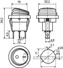 KCD1-8-101NW GR/B 220V Перемикач 1 клав.круглий вологозах. зелений з підсвічуванням