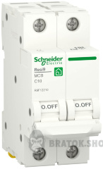 Автоматичний вимикач 2P 10A C 6кА Schneider Electric Resi9 (R9F12210)