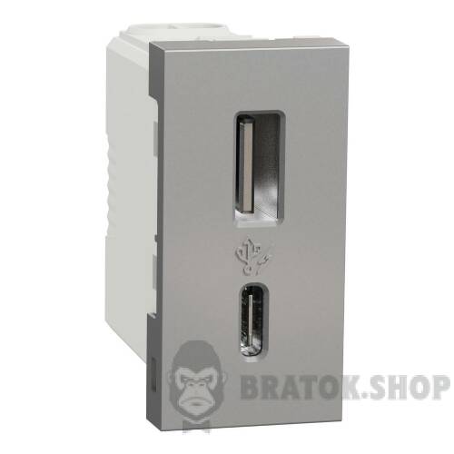 USB, New Unica, 1 модуль, тип A+C, 12 Вт, алюміній NU301630 в Киеве