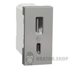 USB, New Unica, 1 модуль, тип A+C, 12 Вт, алюміній