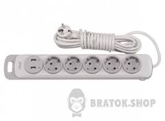 Подовжувач мережевий фільтр 5м на 5 розеток 2хUSB із заземленням та вимикачем Luxel NOTA