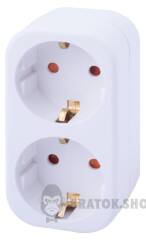 Тройник бытовой e.socket.002.16.3, 2 гнезда, 2P+PE, 16А, с заземлением