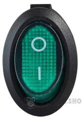 KCD1-9-101N C3-GR/B 220V Перемикач 1 клав. овал. зелений з підсвічуванням