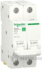 Автоматичний вимикач 2P 16A C 6кА Schneider Electric Resi9 (R9F12216)