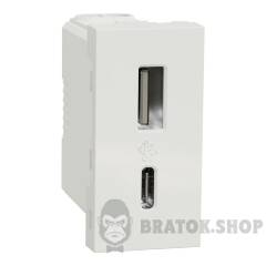 USB, New Unica, 1 модуль, тип A+C, 12 Вт, білий