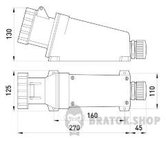 Силова розетка стаціонарна e.socket.pro.5.63, 5п., 380В, IP 67, 63А (135)