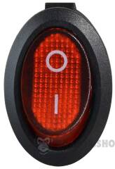 KCD1-9-101N R/B 220V Перемикач 1 клав. овал. червоний з підсвічуванням