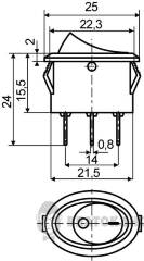 KCD1-9-101N R/B 220V Перемикач 1 клав. овал. червоний з підсвічуванням