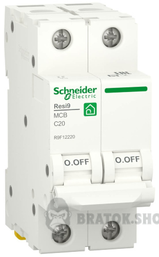 Автоматичний вимикач 2P 20A C 6кА Schneider Electric Resi9 (R9F12220)