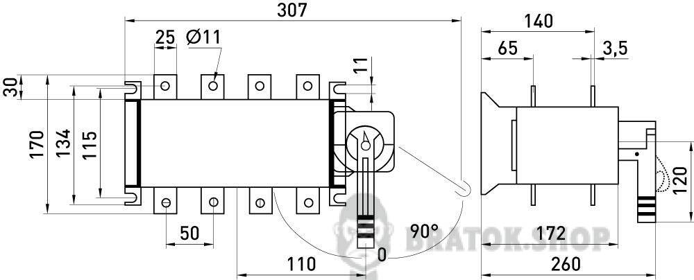 Переключатель нагрузки e.industrial.lbs.1-0-2.3.250, 3P, 250А i089008 в Киеве