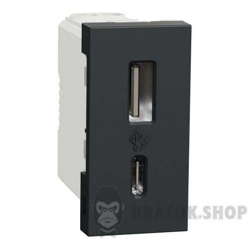 USB, New Unica, 1 модуль, тип A+C, 12 Вт, антрацит NU301654 в Киеве