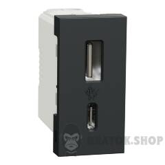 USB, New Unica, 1 модуль, тип A+C, 12 Вт, антрацит
