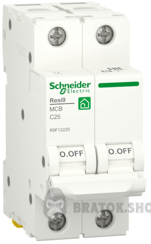 Автоматичний вимикач 2P 25A C 6кА Schneider Electric Resi9 (R9F12225) у Сумах