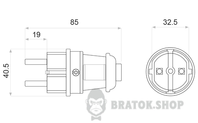 Вилка каучуковая прямая Schuko 16A 220V 2P+PE АСКО-Укрем A0250010001 черный в Сумах
