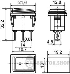 KCD1-2-101NW BL/B 220V Перемикач 1 клав. вологозах. синій з підсвічуванням