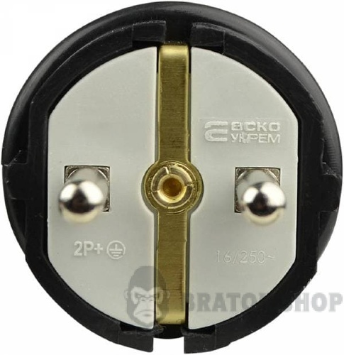 Вилка каучуковая прямая Schuko 16A 220V 2P+PE удлиненная АСКО-Укрем A0250010002 черный