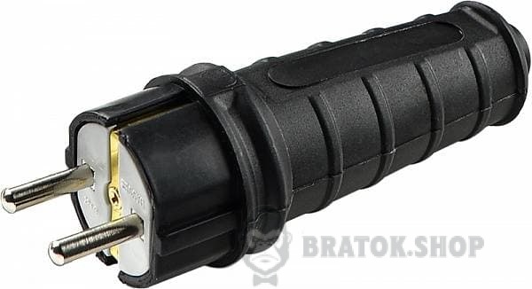 Вилка каучуковая прямая Schuko 16A 220V 2P+PE удлиненная АСКО-Укрем A0250010002 черный