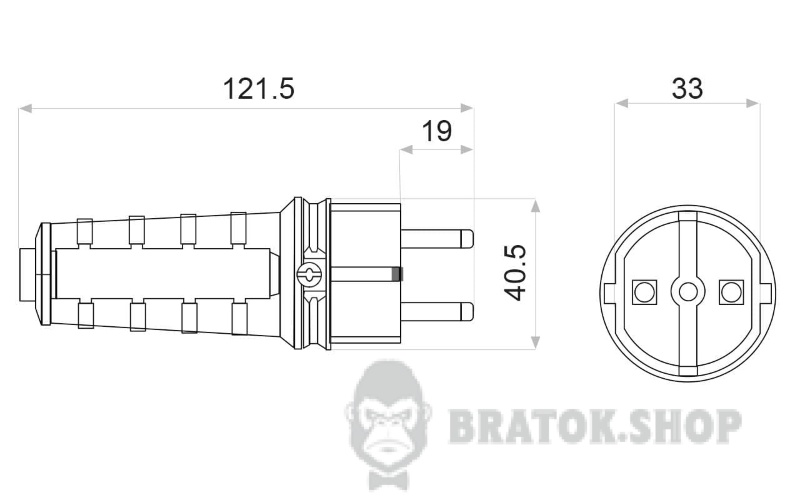 Вилка каучуковая прямая Schuko 16A 220V 2P+PE удлиненная АСКО-Укрем A0250010002 черный