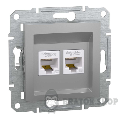 Розетка компьютерная RJ45 UTP 5E двойная Schneider Electric Asfora алюминиевый EPH4400161
