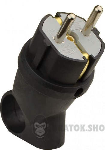 Вилка каучуковая угловая Schuko 16A 220V 2P+PE с кольцом АСКО-Укрем A0250010016 черный