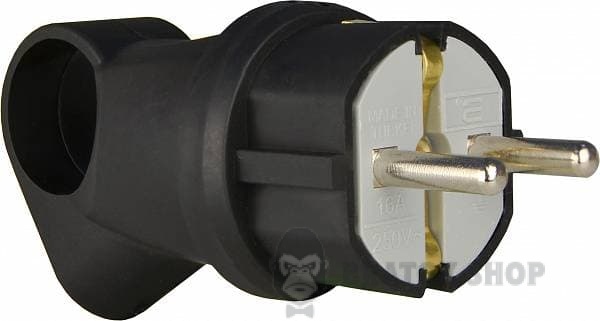 Вилка каучуковая угловая Schuko 16A 220V 2P+PE с кольцом АСКО-Укрем A0250010016 черный