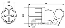 Вилка каучуковая угловая Schuko 16A 220V 2P+PE с кольцом АСКО-Укрем A0250010016 черный