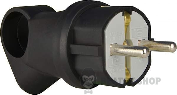 Вилка каучуковая угловая Schuko 16A 220V 2P+PE с кольцом АСКО-Укрем A0250010016 черный