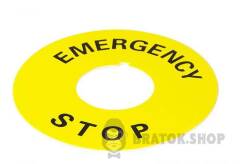 Табличка маркувальна EMERGENCY STOP жовта кругла для кнопок XB2