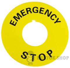 Табличка маркувальна EMERGENCY STOP жовта кругла для кнопок XB2